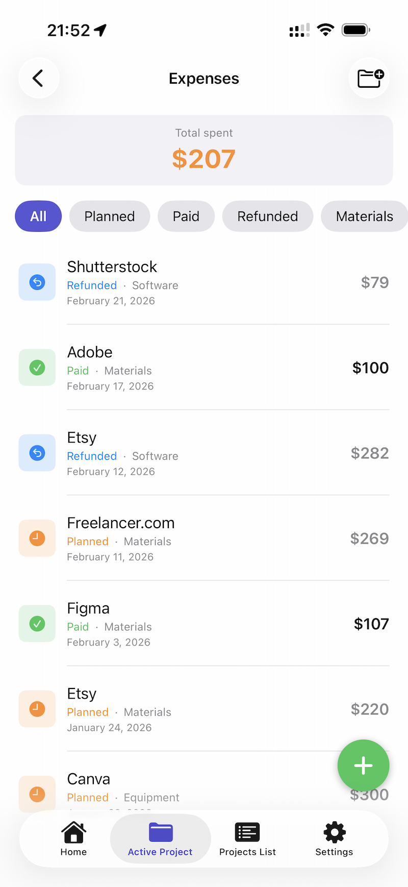 Expenses and budget screenshot