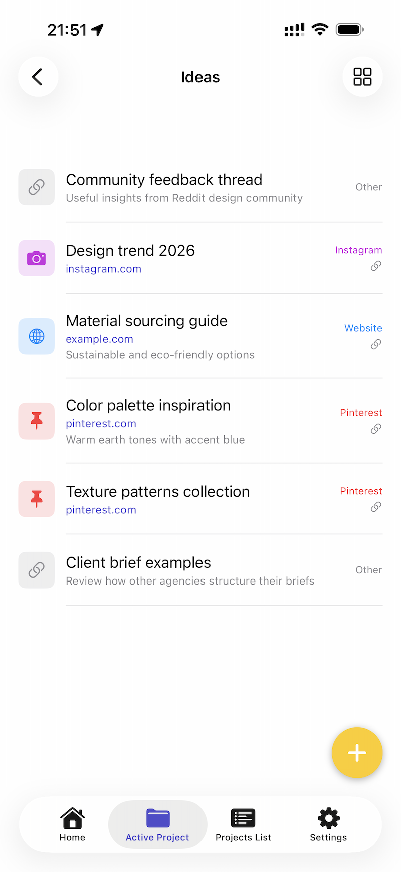 Ideas capture screenshot