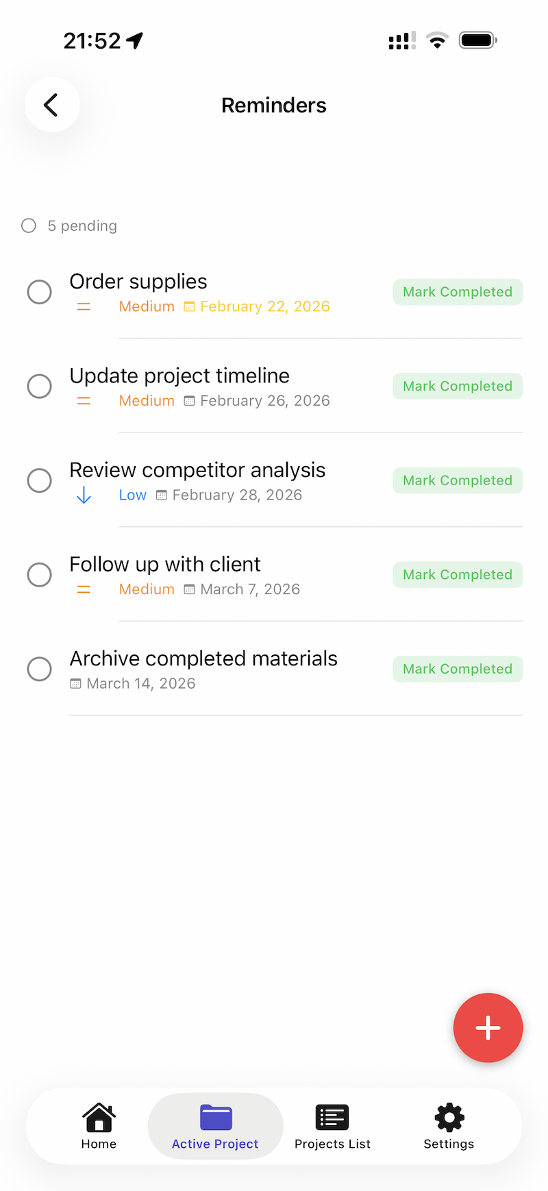 Reminders screenshot