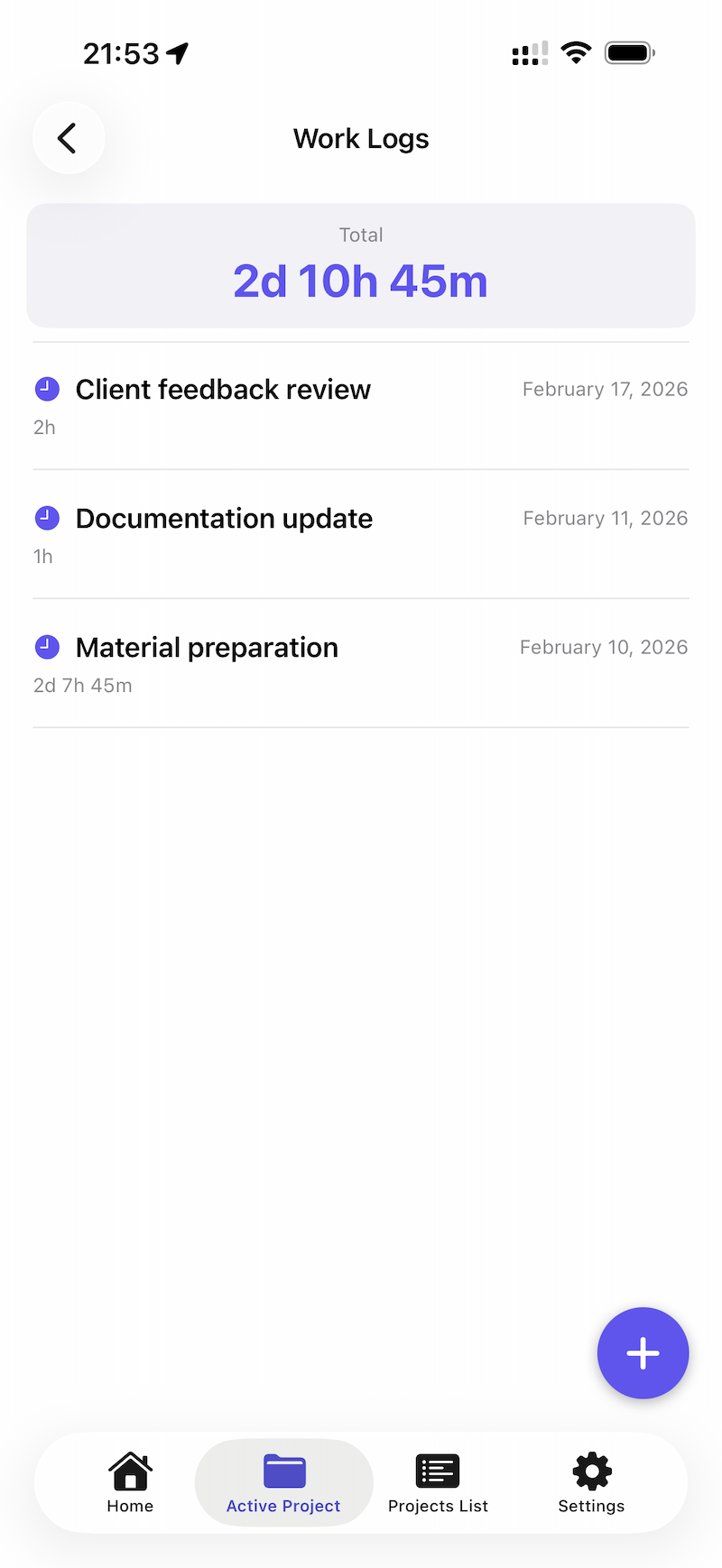 Work logs screenshot