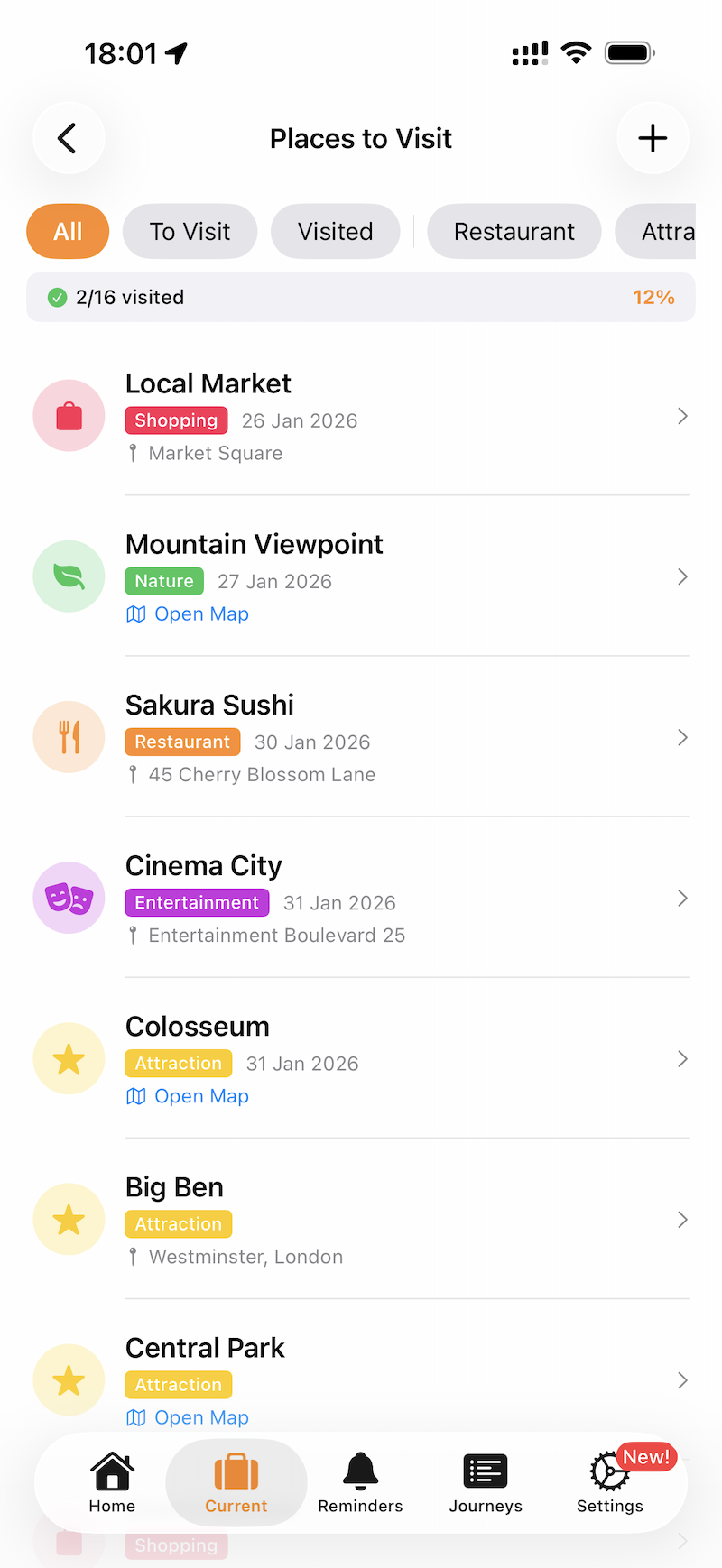 Places to visit screenshot