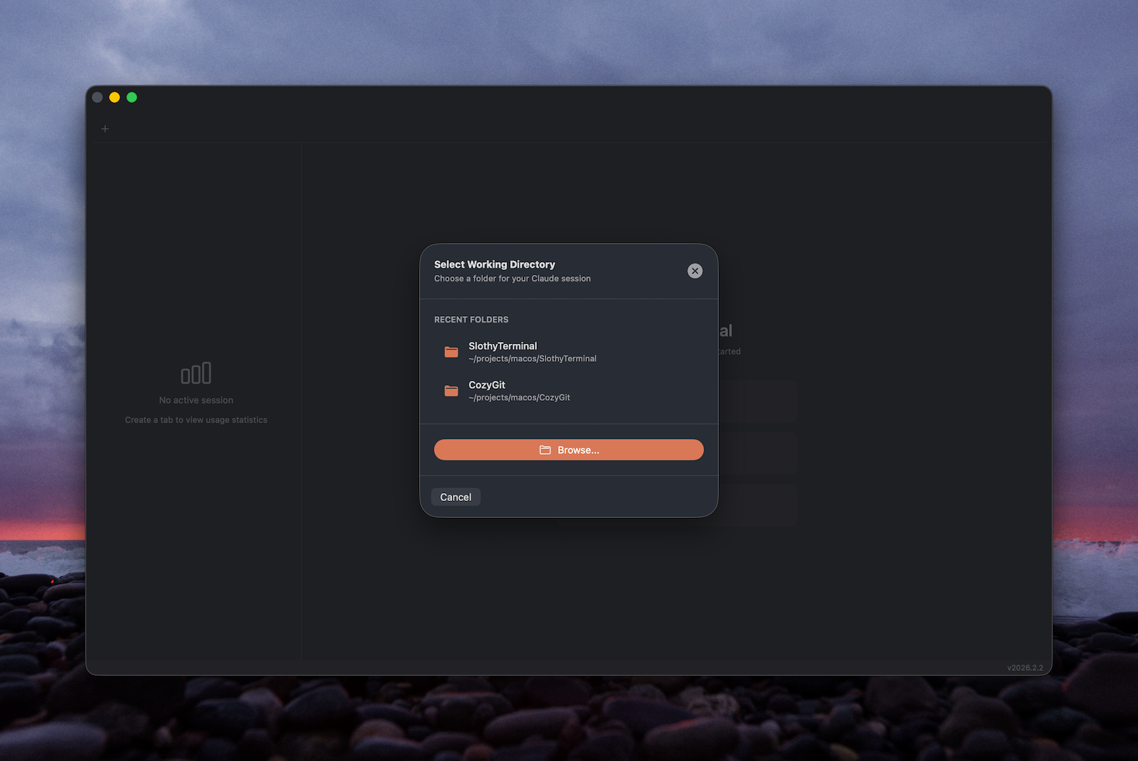 Selecting working folder