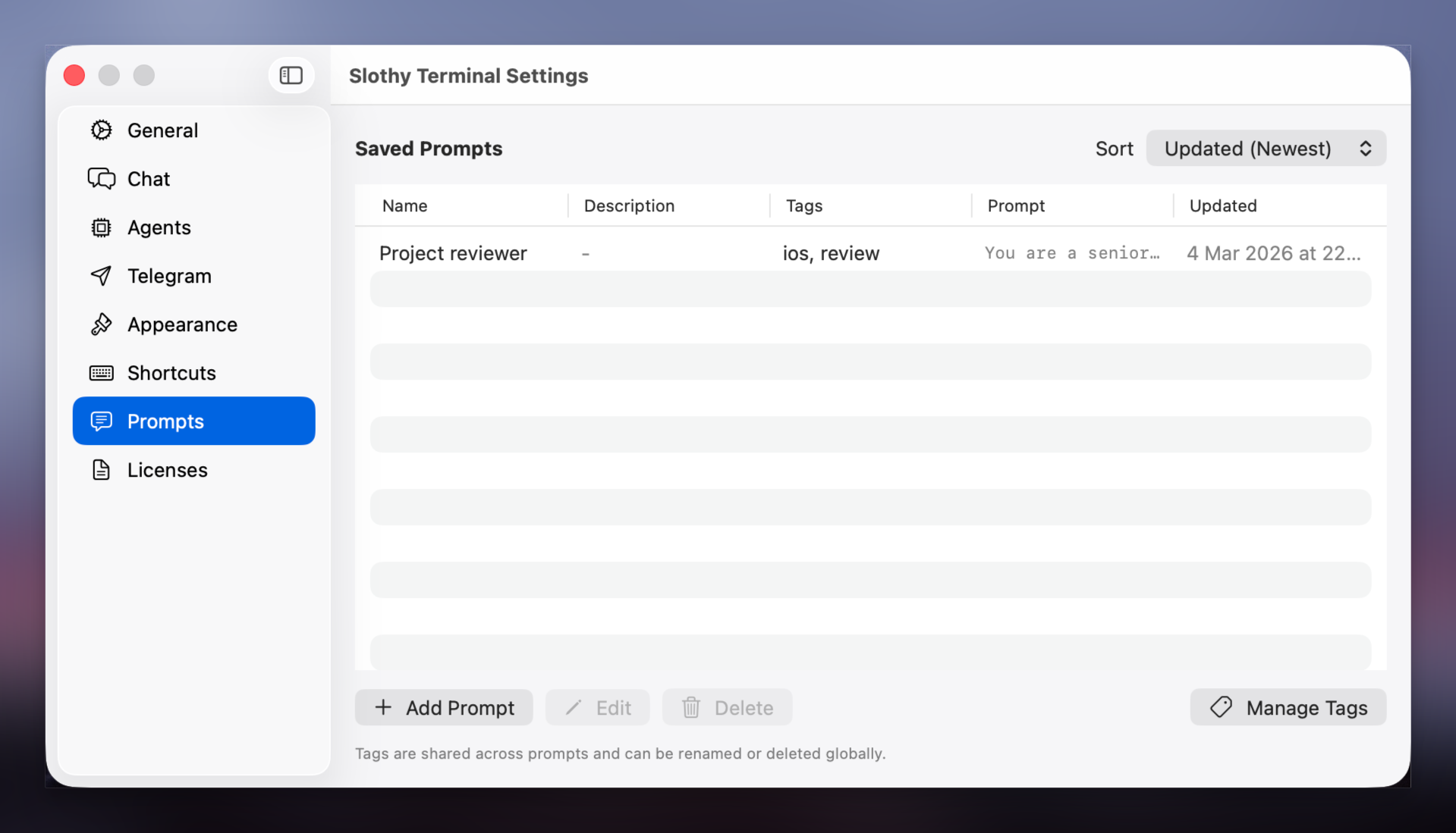 Slothy Terminal settings